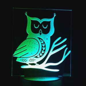 Celestial Owl Light , LED Color changing Night light on base
